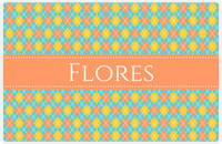Thumbnail for Personalized Argyle Placemat - Viking Blue and Mustard - Tangerine Ribbon Frame -  View