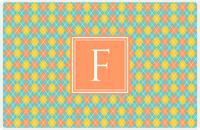 Thumbnail for Personalized Argyle Placemat - Viking Blue and Mustard - Tangerine Square Frame -  View