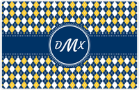 Thumbnail for Personalized Argyle Placemat - Navy and Mustard - Navy Circle Frame With Ribbon -  View