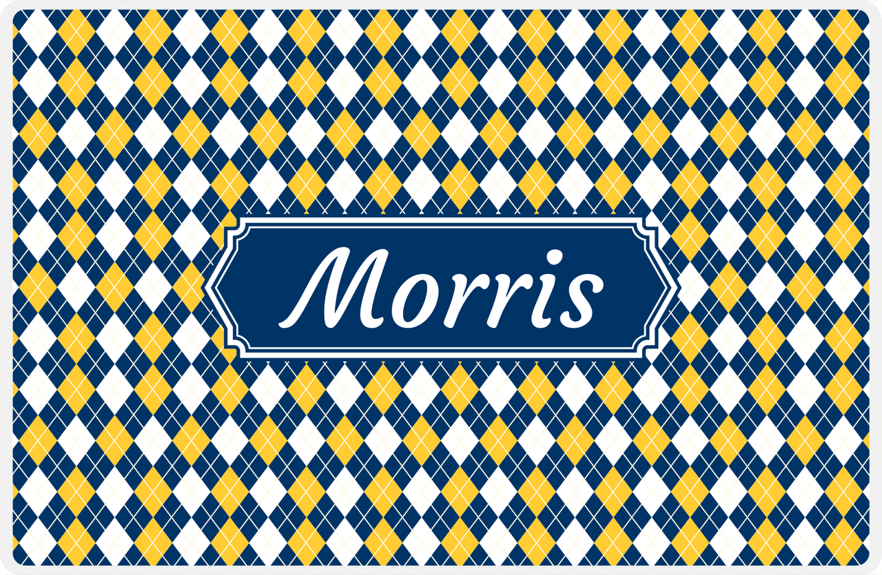 Personalized Argyle Placemat - Navy and Mustard - Navy Decorative Rectangle Frame -  View