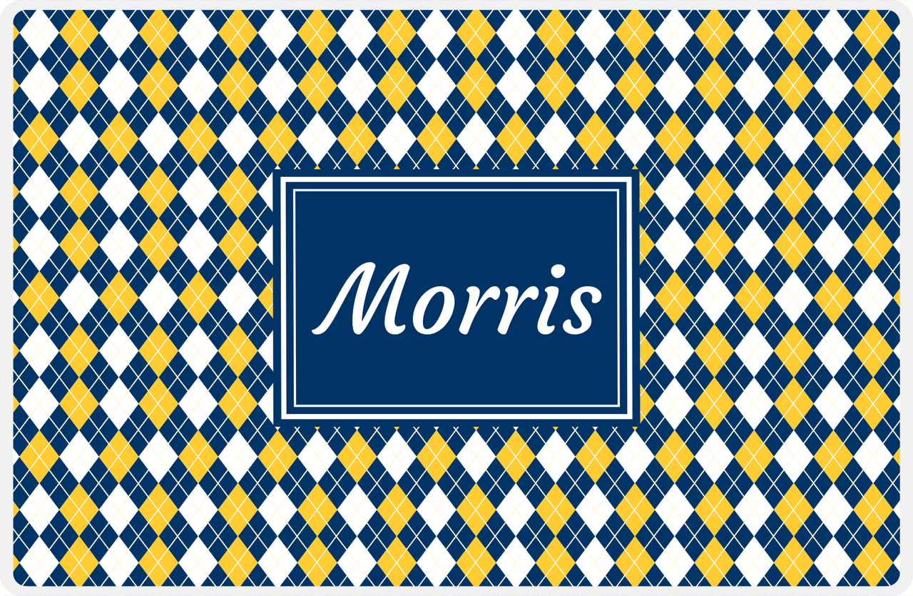 Personalized Argyle Placemat - Navy and Mustard - Navy Rectangle Frame -  View
