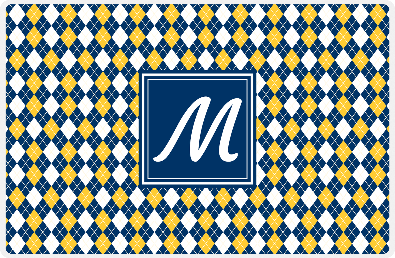 Personalized Argyle Placemat - Navy and Mustard - Navy Square Frame -  View
