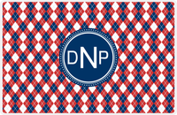 Thumbnail for Personalized Argyle Placemat - Cherry Red and White - Navy Circle Frame -  View