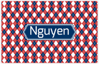 Thumbnail for Personalized Argyle Placemat - Cherry Red and White - Navy Decorative Rectangle Frame -  View