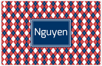 Thumbnail for Personalized Argyle Placemat - Cherry Red and White - Navy Rectangle Frame -  View