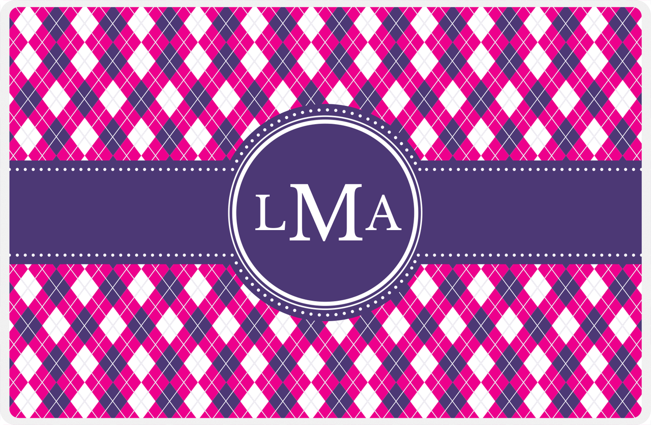 Personalized Argyle Placemat - Hot Pink and White - Indigo Circle Frame with Ribbon -  View