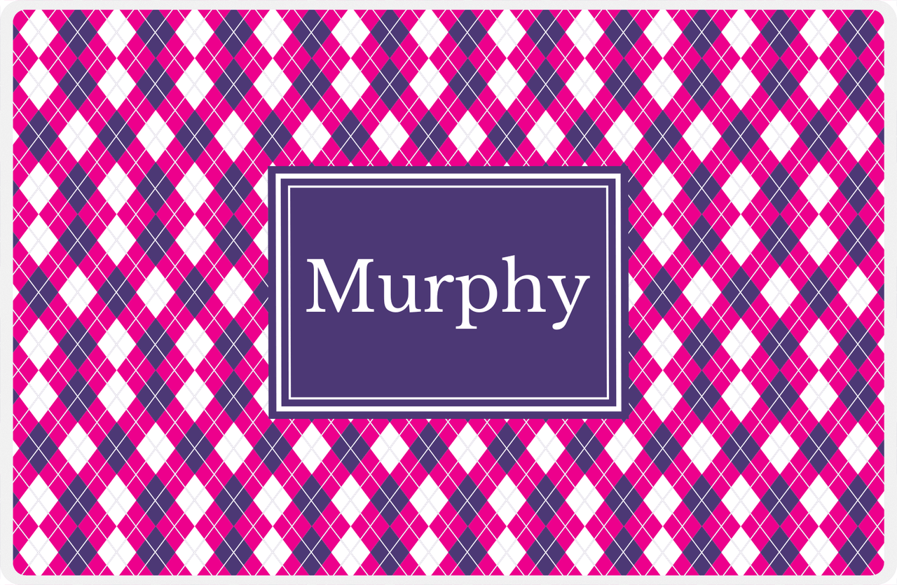Personalized Argyle Placemat - Hot Pink and White - Indigo Rectangle Frame -  View