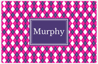 Thumbnail for Personalized Argyle Placemat - Hot Pink and White - Indigo Rectangle Frame -  View