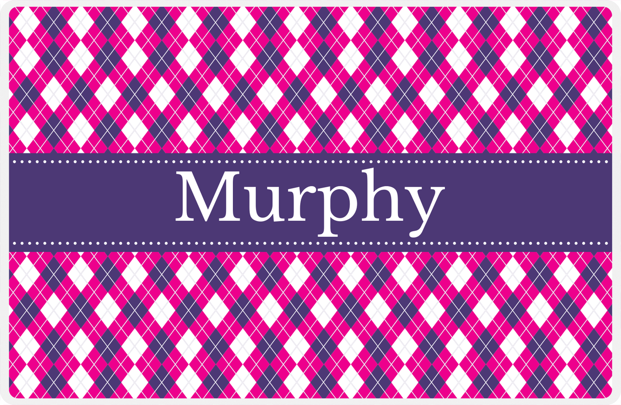 Personalized Argyle Placemat - Hot Pink and White - Indigo Ribbon Frame -  View