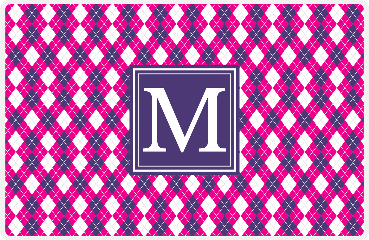 Personalized Argyle Placemat - Hot Pink and White - Indigo Square Frame -  View