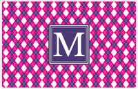 Thumbnail for Personalized Argyle Placemat - Hot Pink and White - Indigo Square Frame -  View
