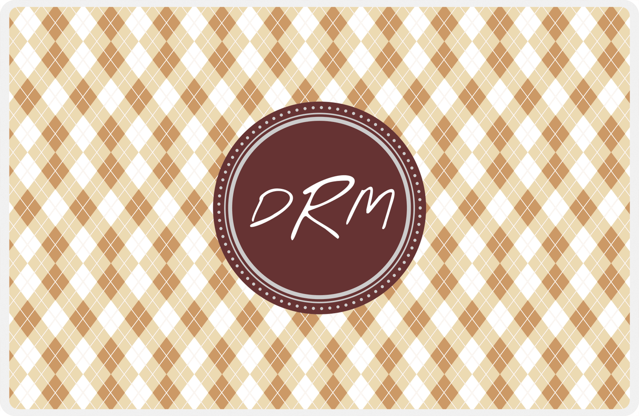 Personalized Argyle Placemat - Light Brown and Champagne - Brown Circle Frame -  View