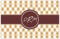 Thumbnail for Personalized Argyle Placemat - Light Brown and Champagne - Brown Circle Frame with Ribbon -  View