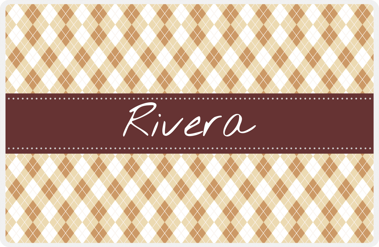 Personalized Argyle Placemat - Light Brown and Champagne - Brown Ribbon Frame -  View