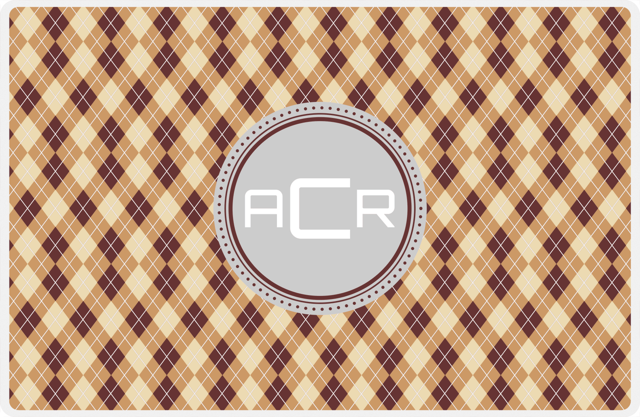 Personalized Argyle Placemat - Brown and Light Brown - Light Grey Circle Frame -  View
