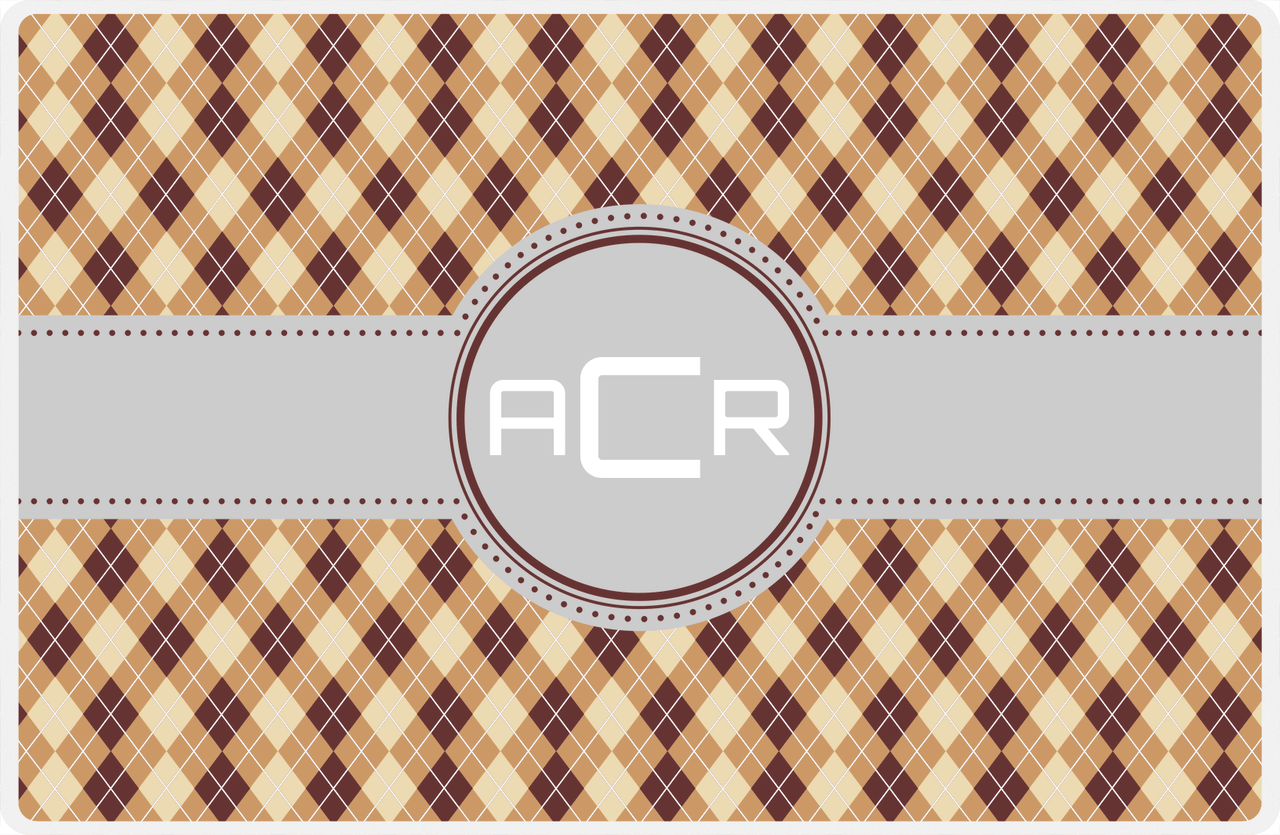 Personalized Argyle Placemat - Brown and Light Brown - Light Grey Circle Frame with Ribbon -  View