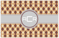 Thumbnail for Personalized Argyle Placemat - Brown and Light Brown - Light Grey Circle Frame with Ribbon -  View