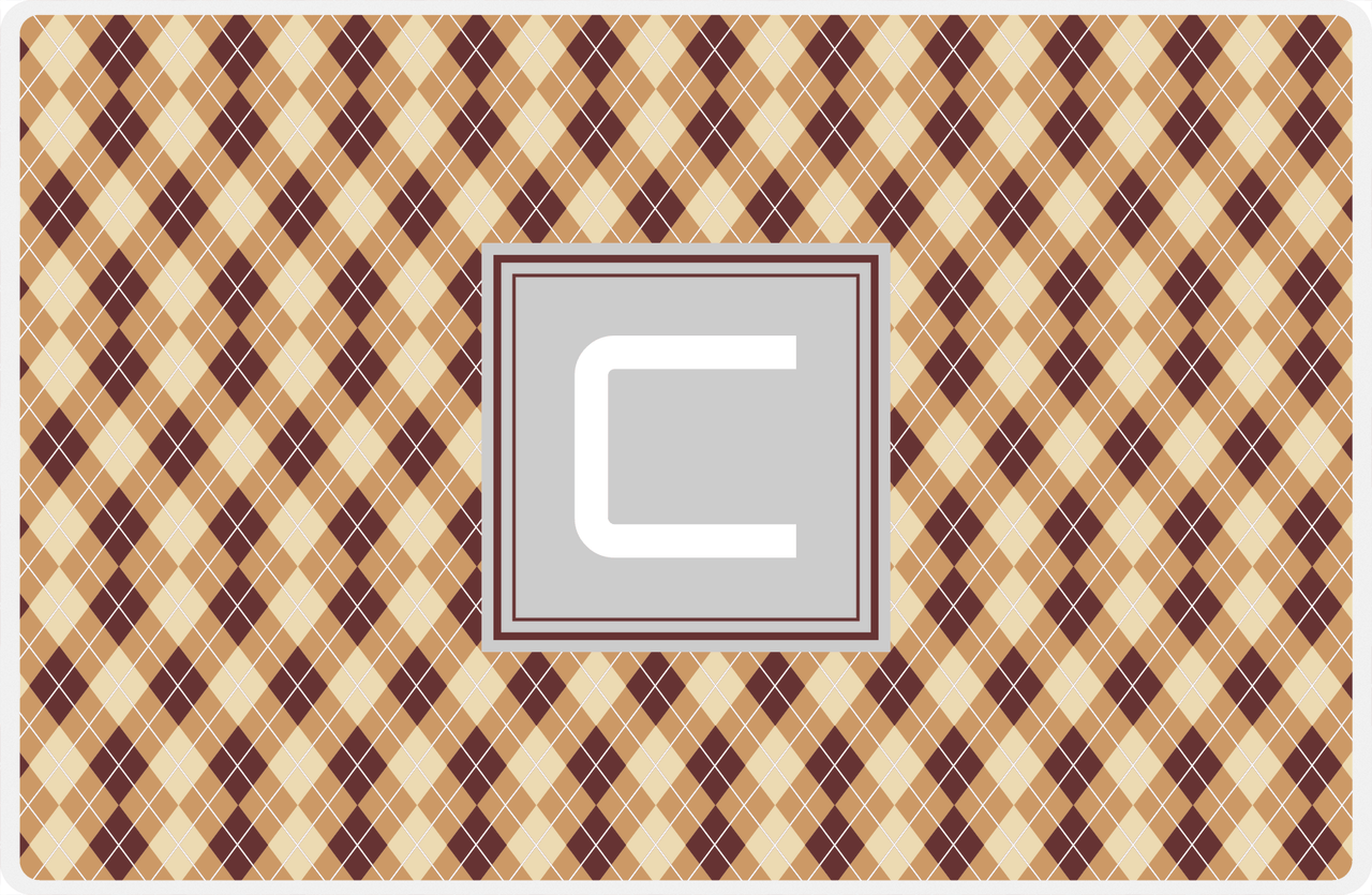Personalized Argyle Placemat - Brown and Light Brown - Light Grey Square Frame -  View