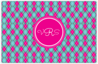 Thumbnail for Personalized Argyle Placemat - Viking Blue and White - Hot Pink Circle Frame -  View