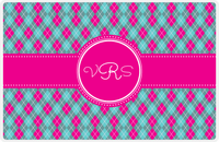 Thumbnail for Personalized Argyle Placemat - Viking Blue and White - Hot Pink Circle Frame with Ribbon -  View