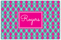 Thumbnail for Personalized Argyle Placemat - Viking Blue and White - Hot Pink Rectangle Frame -  View