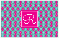 Thumbnail for Personalized Argyle Placemat - Viking Blue and White - Hot Pink Square Frame -  View