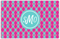 Thumbnail for Personalized Argyle Placemat - Hot Pink and White - Viking Blue Circle Frame -  View