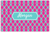 Thumbnail for Personalized Argyle Placemat - Hot Pink and White - Viking Blue Decorative Rectangle Frame -  View