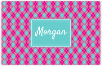 Thumbnail for Personalized Argyle Placemat - Hot Pink and White - Viking Blue Rectangle Frame -  View