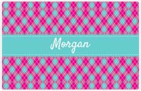 Thumbnail for Personalized Argyle Placemat - Hot Pink and White - Viking Blue Ribbon Frame -  View