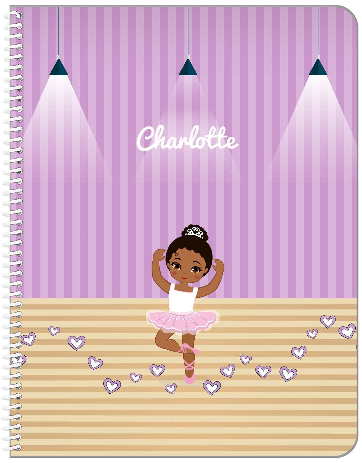Personalized Ballerina Notebook I - Studio Hearts - Black Ballerina I - Front View