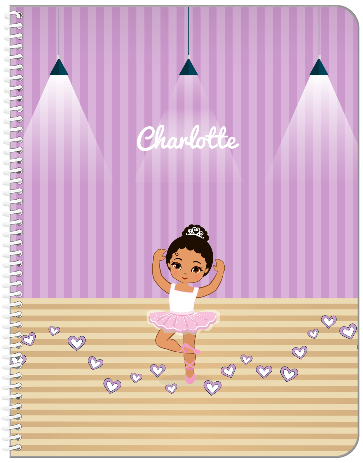 Personalized Ballerina Notebook I - Studio Hearts - Black Ballerina II - Front View