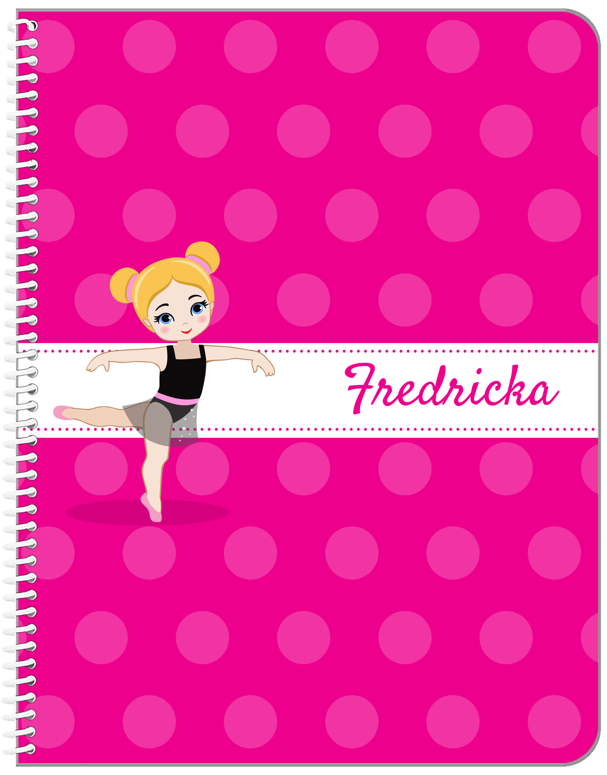 Personalized Ballerina Notebook II - Polka Dot Stripe - Blonde Ballerina - Front View