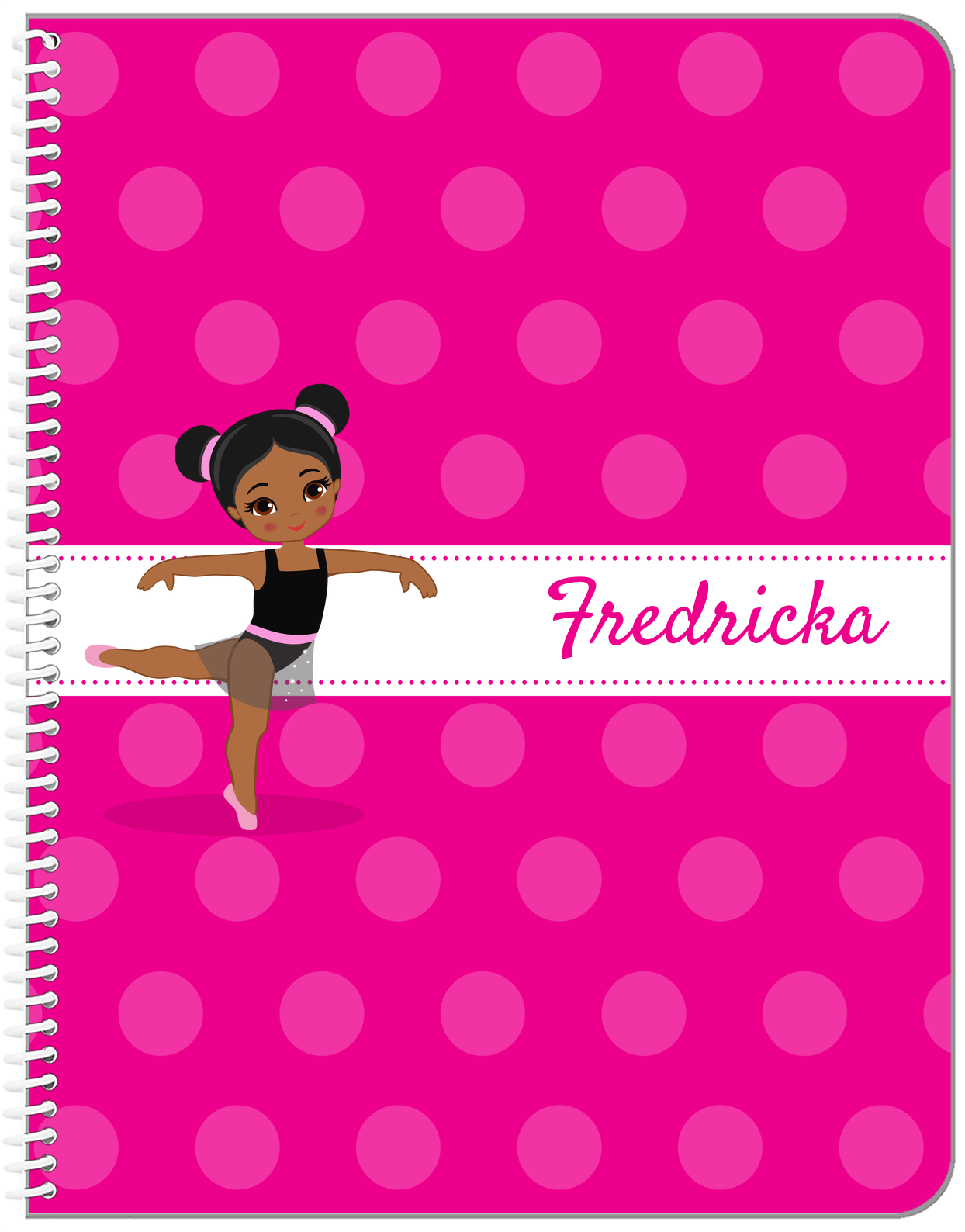 Personalized Ballerina Notebook II - Polka Dot Stripe - Black Ballerina I - Front View
