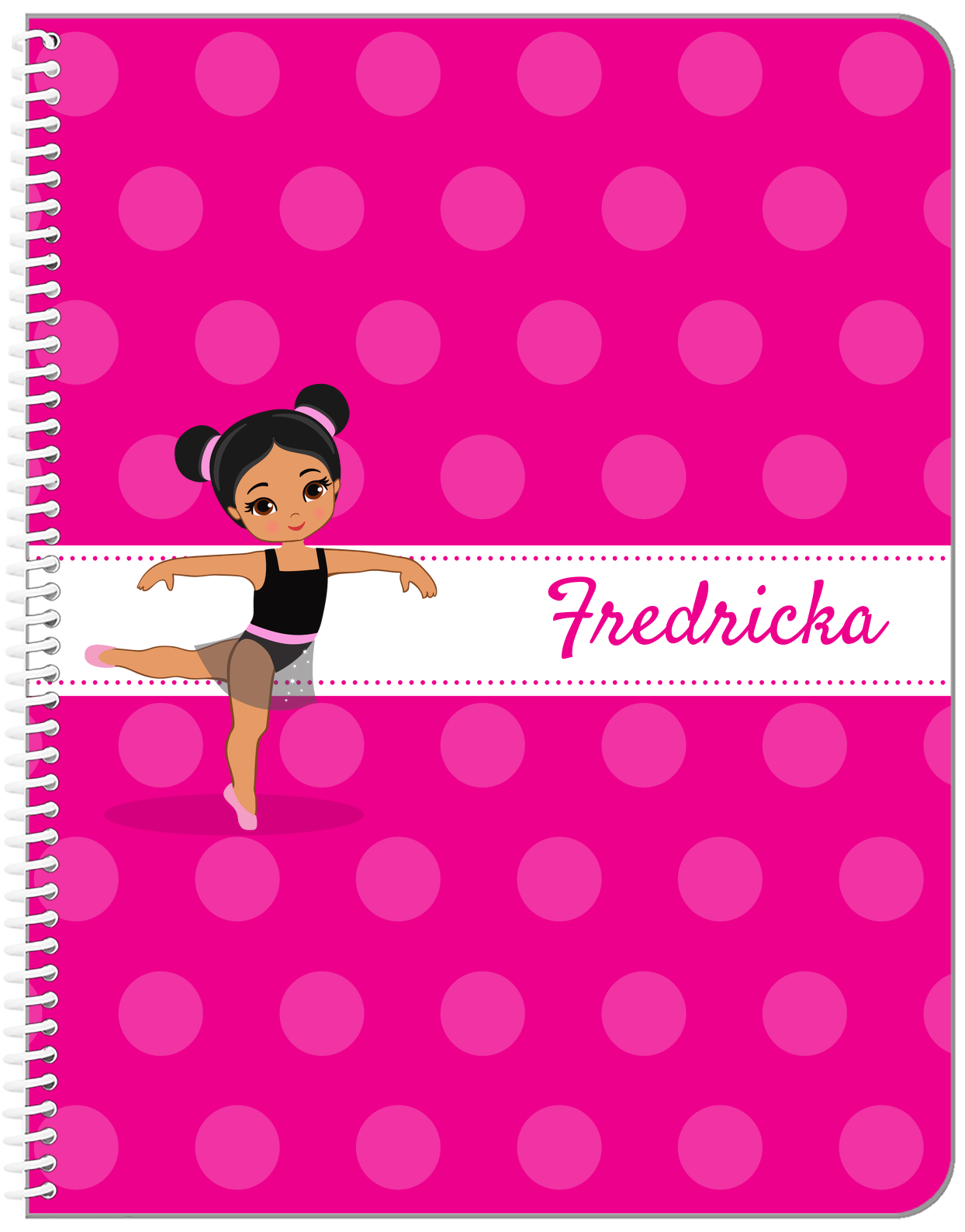 Personalized Ballerina Notebook II - Polka Dot Stripe - Black Ballerina II - Front View
