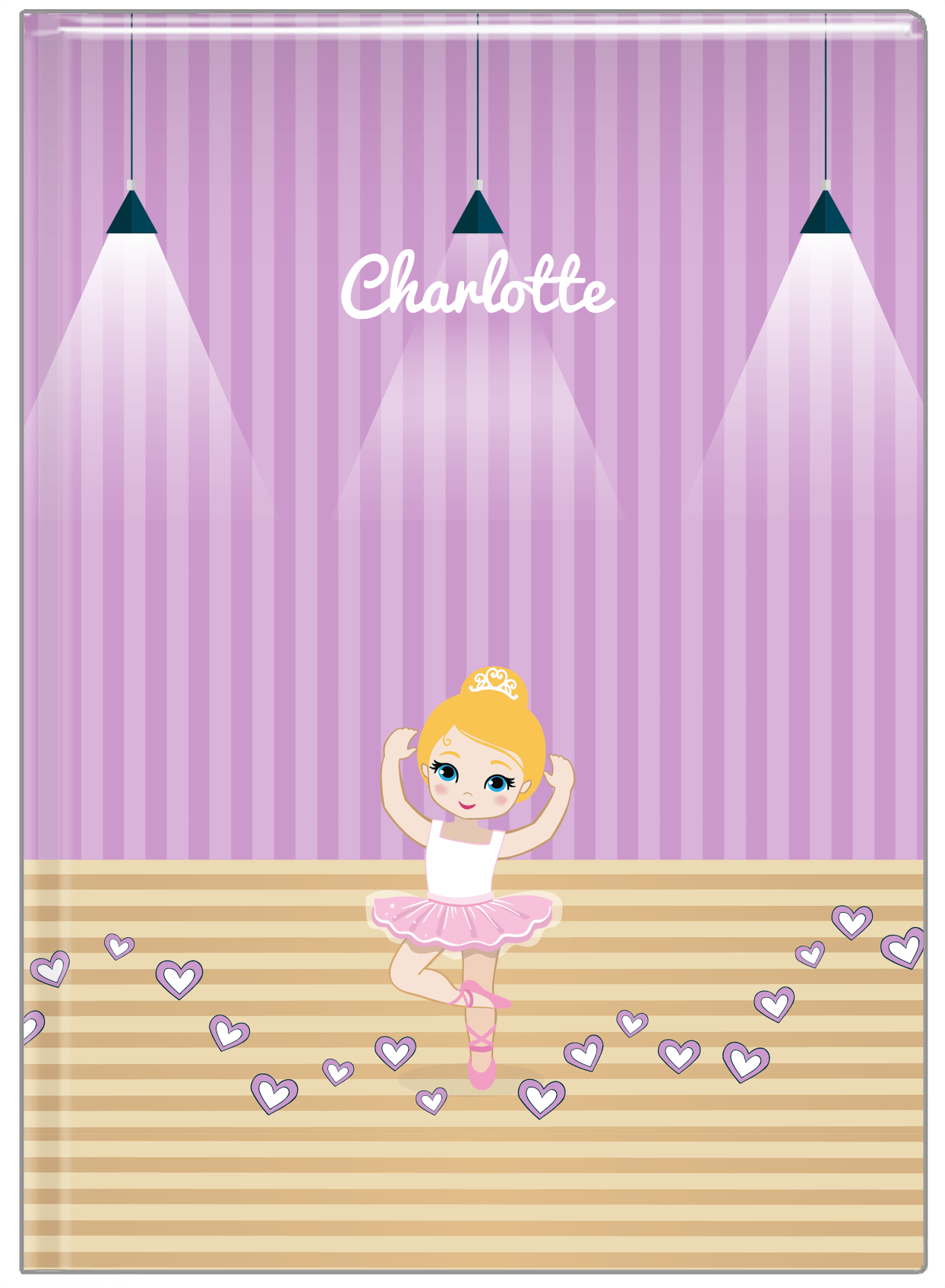 Personalized Ballerina Journal I - Studio Hearts - Blonde Ballerina - Front View