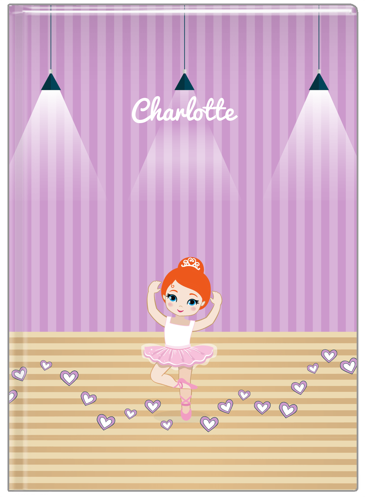 Personalized Ballerina Journal I - Studio Hearts - Redhead Ballerina - Front View
