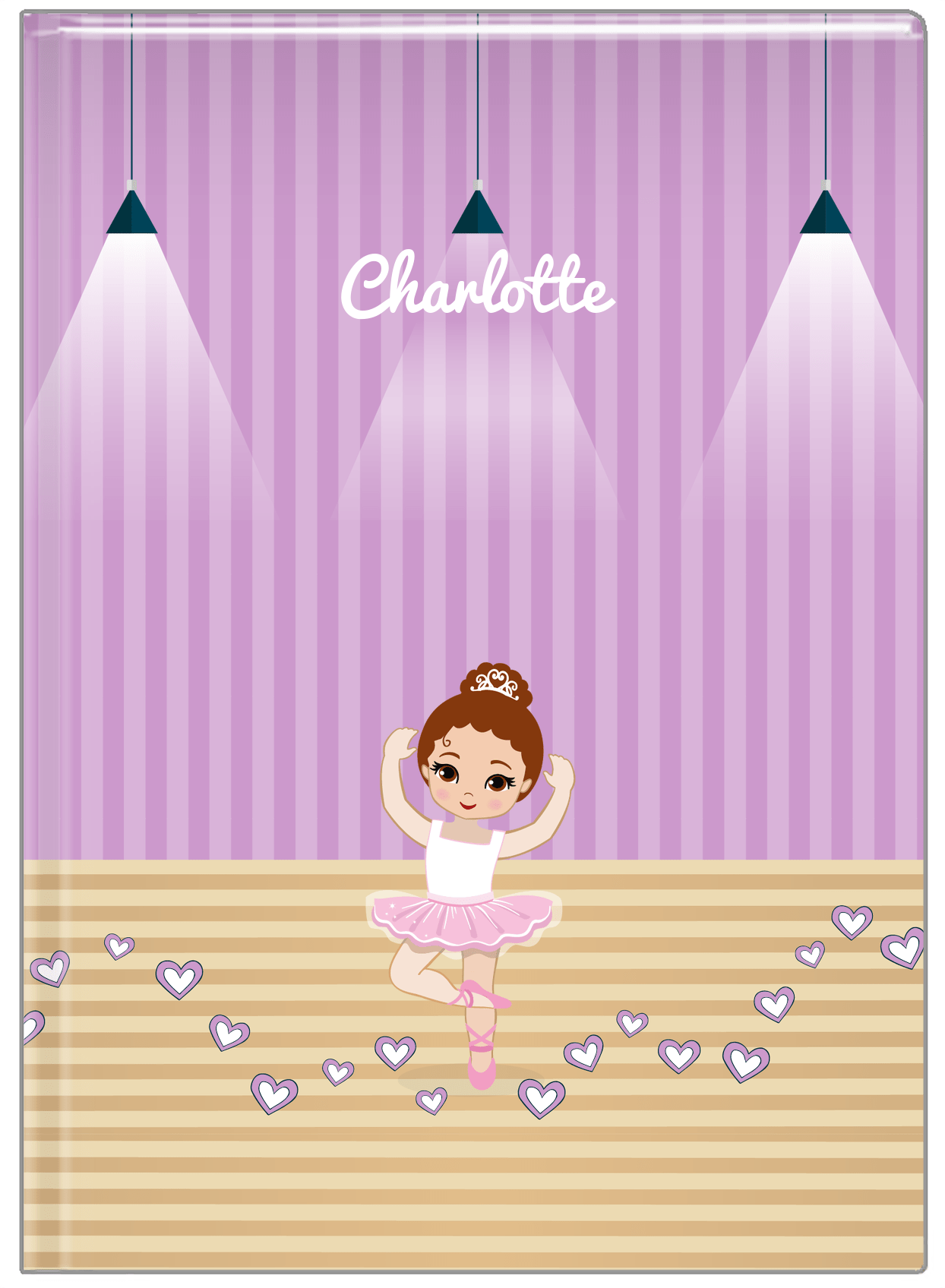Personalized Ballerina Journal I - Studio Hearts - Brunette Ballerina - Front View