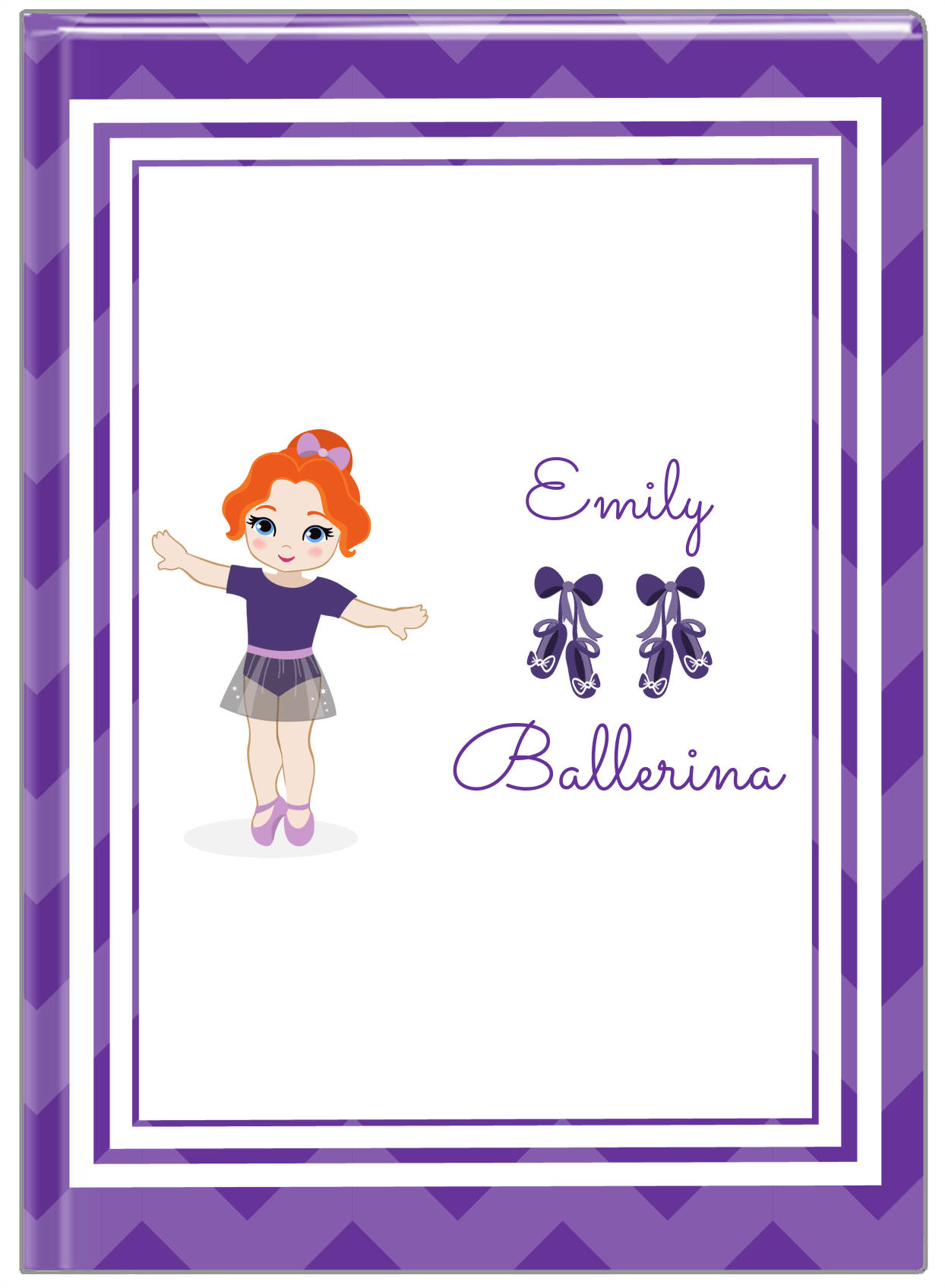 Personalized Ballerina Journal V - Chevron - Redhead Ballerina - Front View