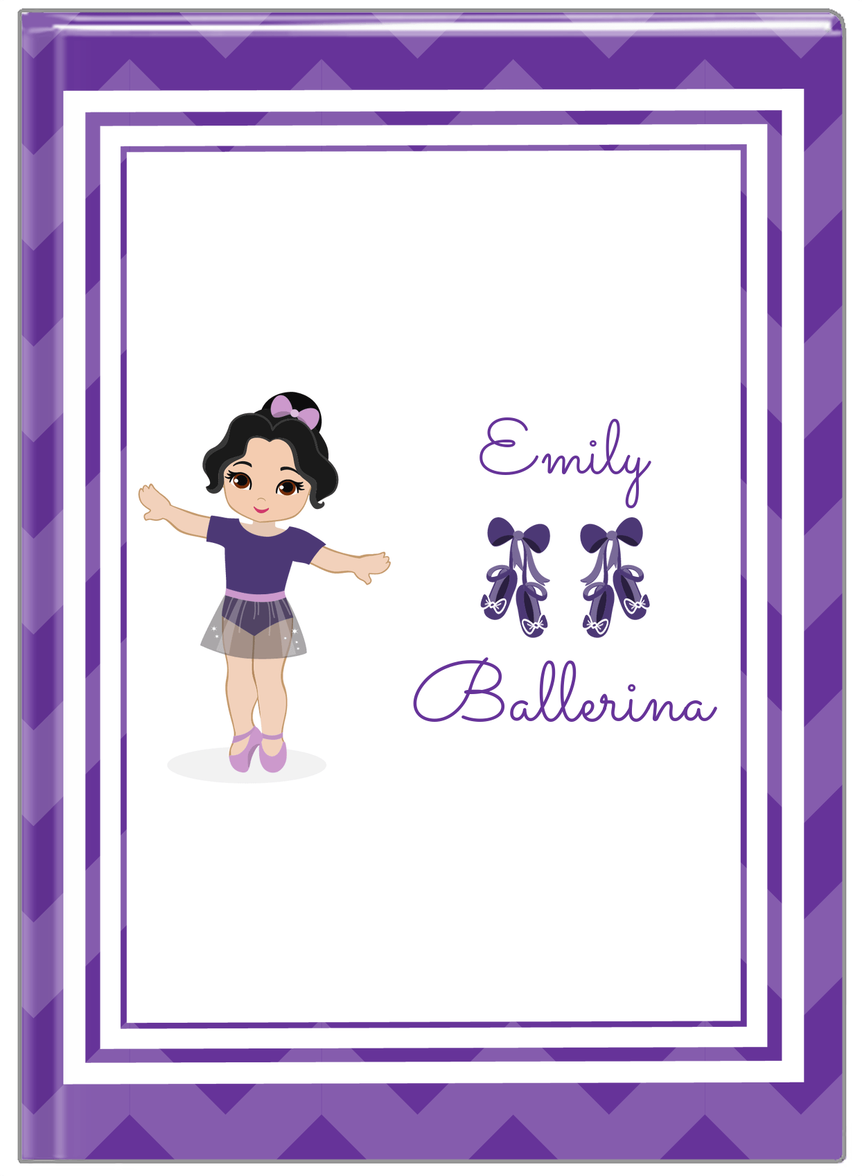 Personalized Ballerina Journal V - Chevron - Black Hair Ballerina - Front View