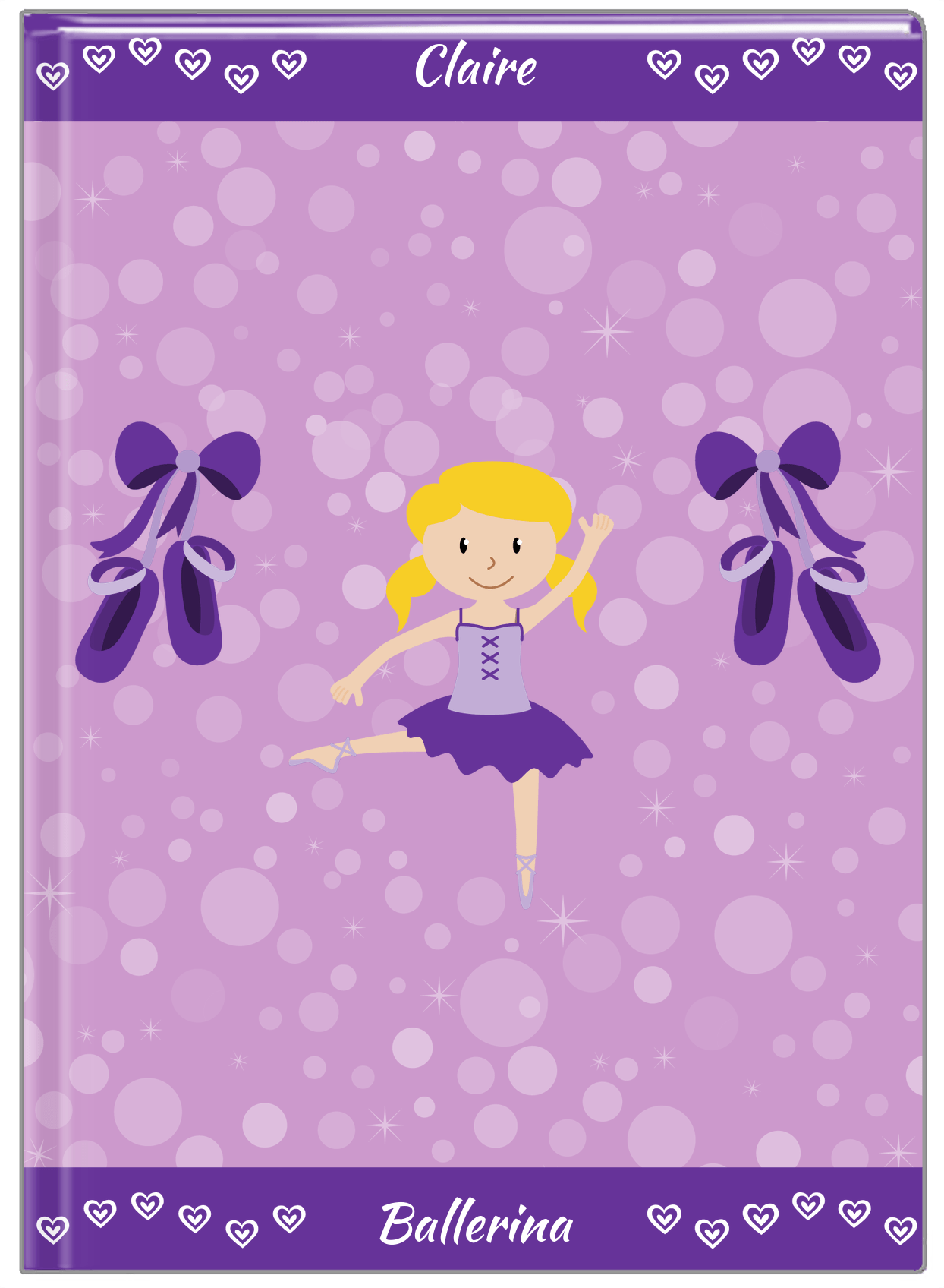 Personalized Ballerina Journal VIII - Hearts Dance - Blonde Ballerina - Front View