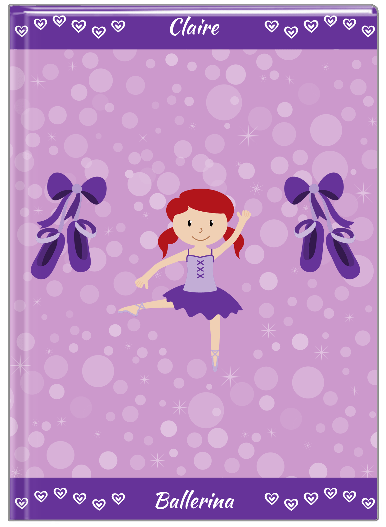 Personalized Ballerina Journal VIII - Hearts Dance - Redhead Ballerina - Front View