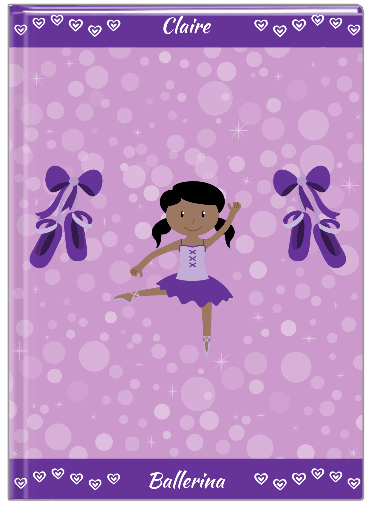 Personalized Ballerina Journal VIII - Hearts Dance - Black Ballerina I - Front View