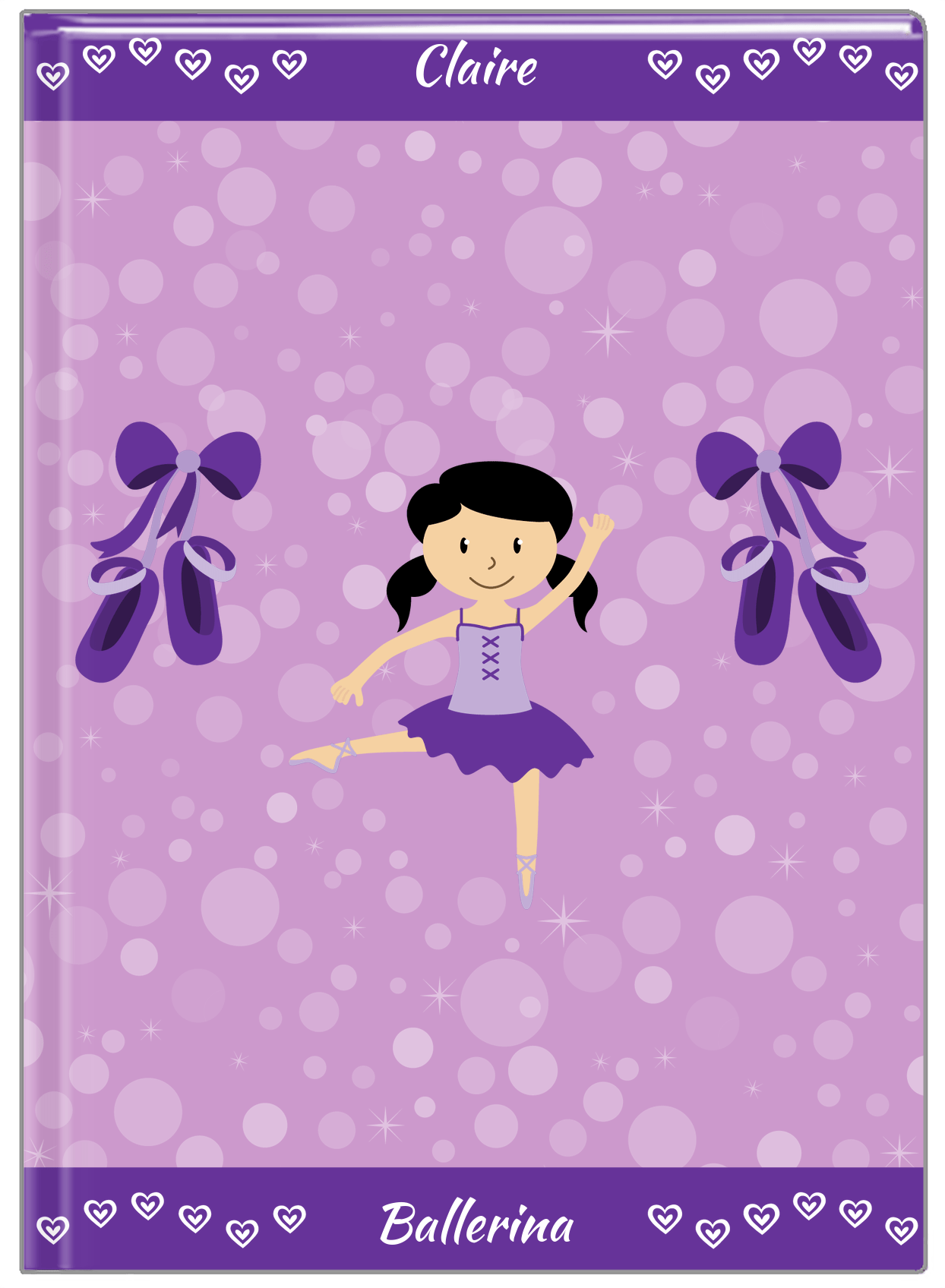 Personalized Ballerina Journal VIII - Hearts Dance - Asian Ballerina - Front View