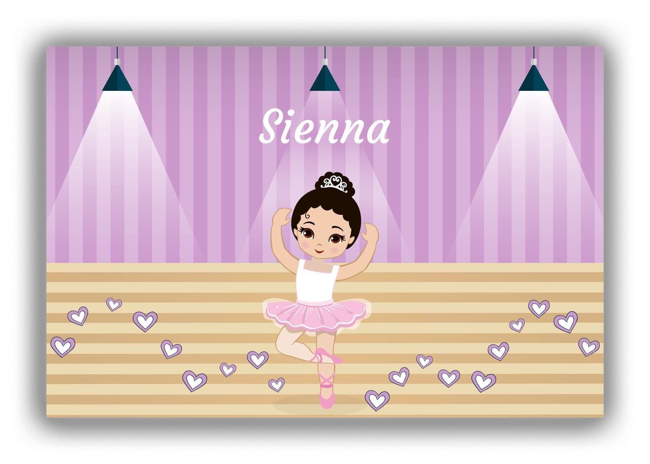 Personalized Ballerina Canvas Wrap & Photo Print I - Studio Hearts - Black Hair Ballerina - Front View