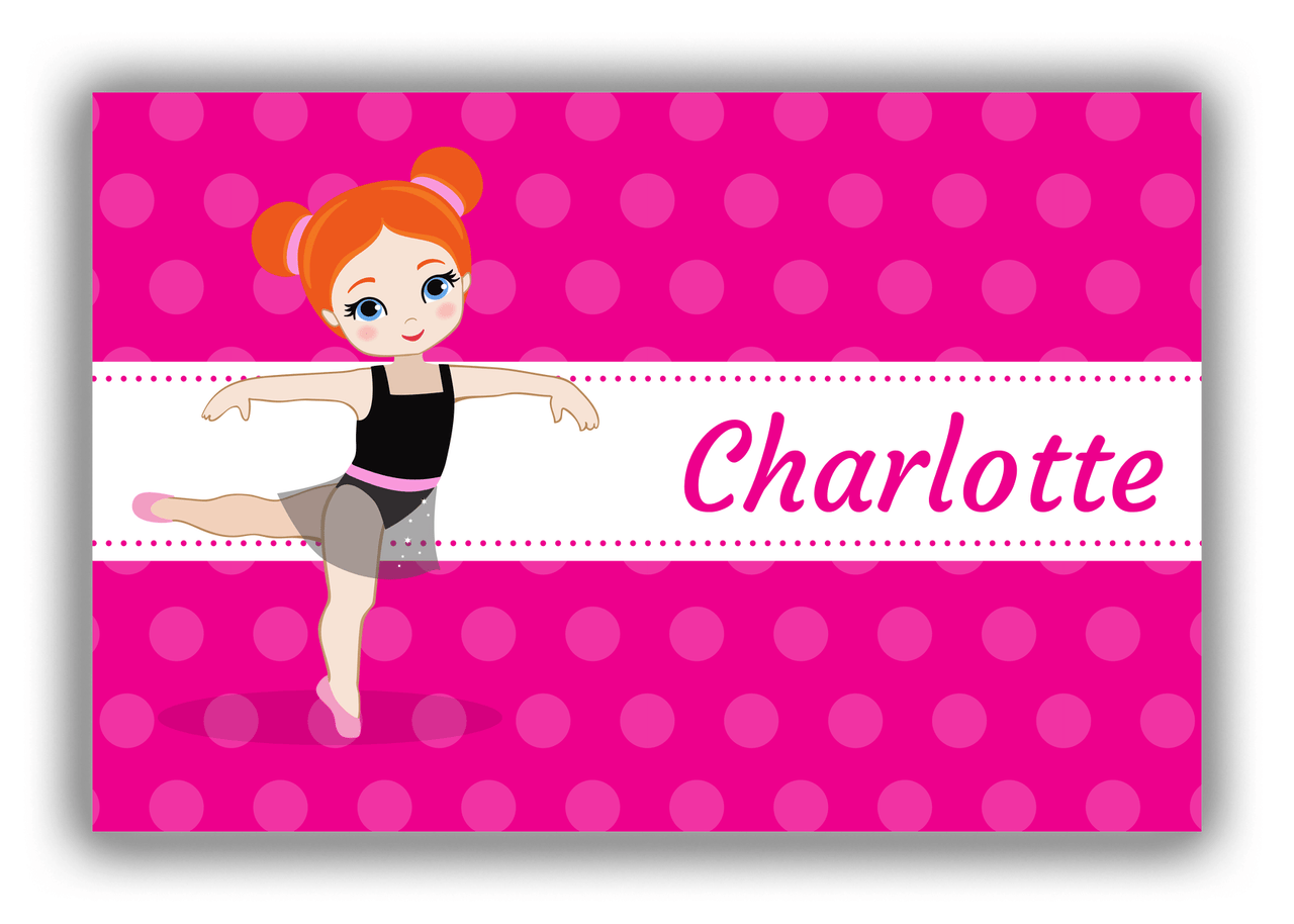 Personalized Ballerina Canvas Wrap & Photo Print II - Polka Dot Stripe - Redhead Ballerina - Front View