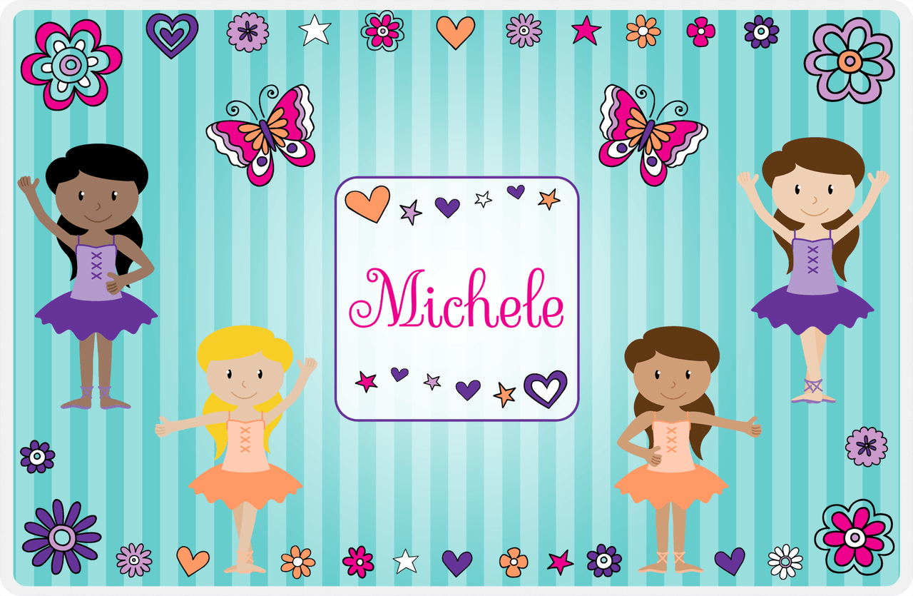 Personalized Ballerina Placemat VII - Spring Ballet - Teal Background -  View