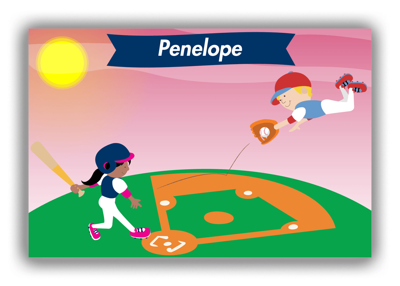 Personalized Baseball Canvas Wrap & Photo Print IV - Pink Background - Black Girl - Front View