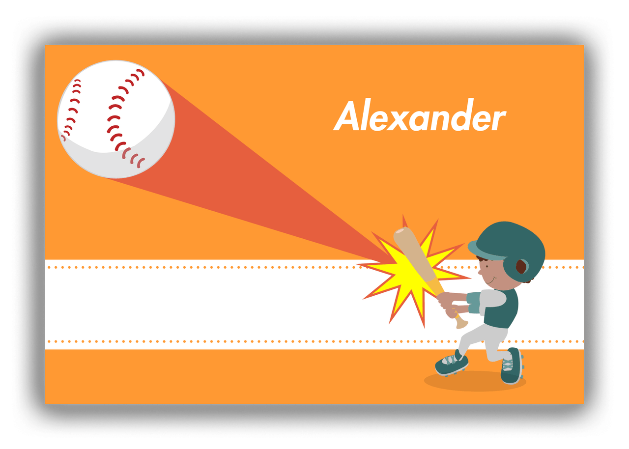 Personalized Baseball Canvas Wrap & Photo Print V - Orange Background - Black Boy - Front View