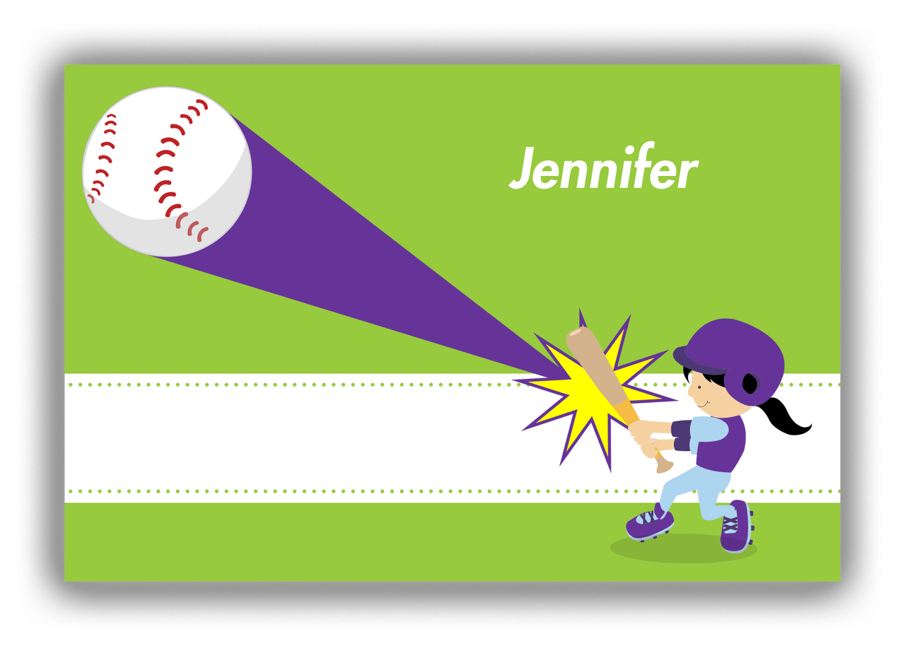 Personalized Baseball Canvas Wrap & Photo Print VI - Green Background - Black Hair Girl II - Front View